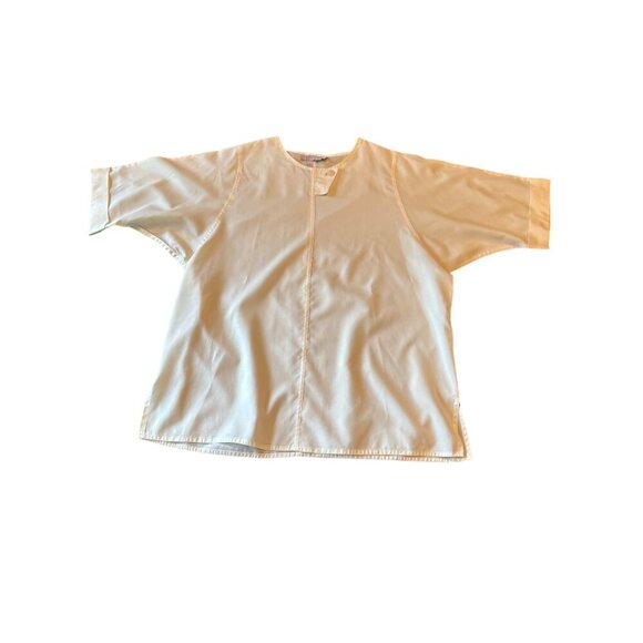 Vintage 80s Laura & Jayne  Cream Polyester Blouse Size 14 Button Neck Detail - Picture 1 of 4